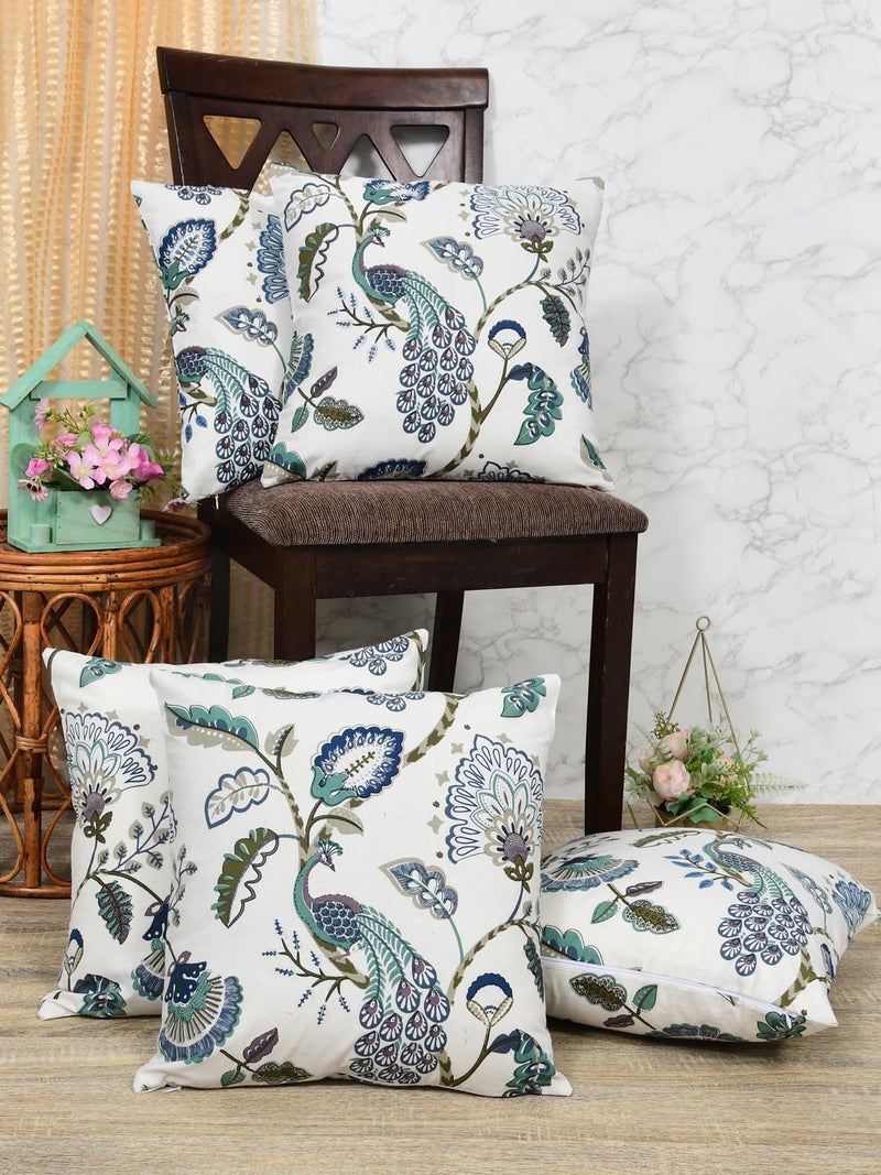 Clasiko Cotton Cushion Covers Set of 5; 22x22 Inches; Blue Gardenia - Image 1