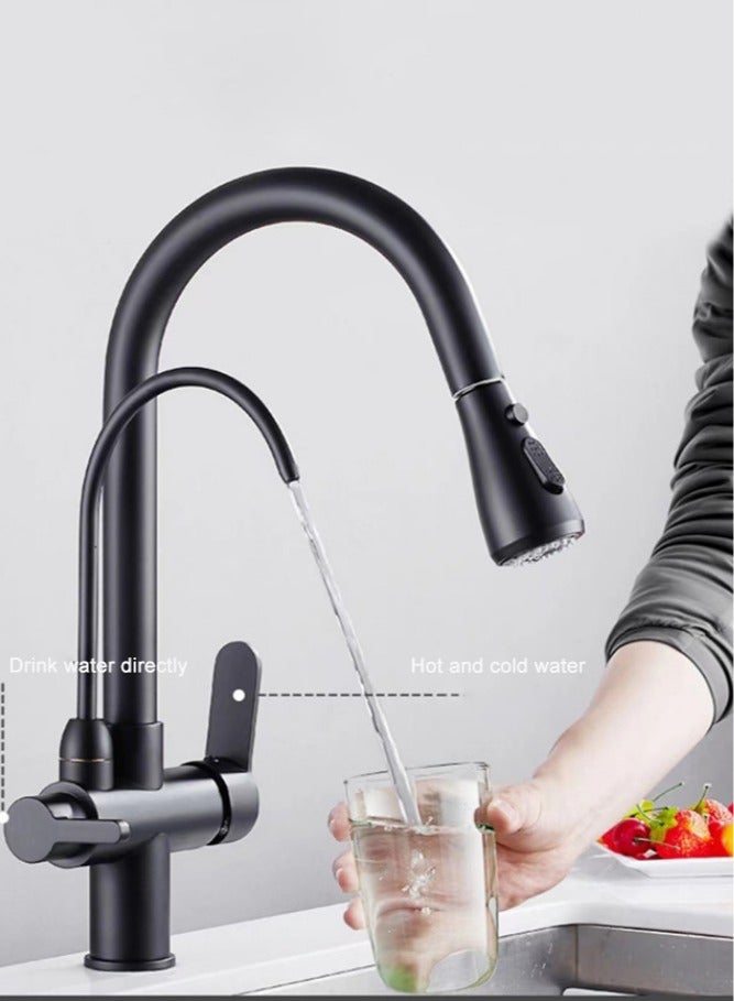 Monda Kitchen Pull-Out Hot and Cold Faucet Three-in-One Pure Direct Drinking Faucet Washbasin Sink Sink Faucet - Image 3