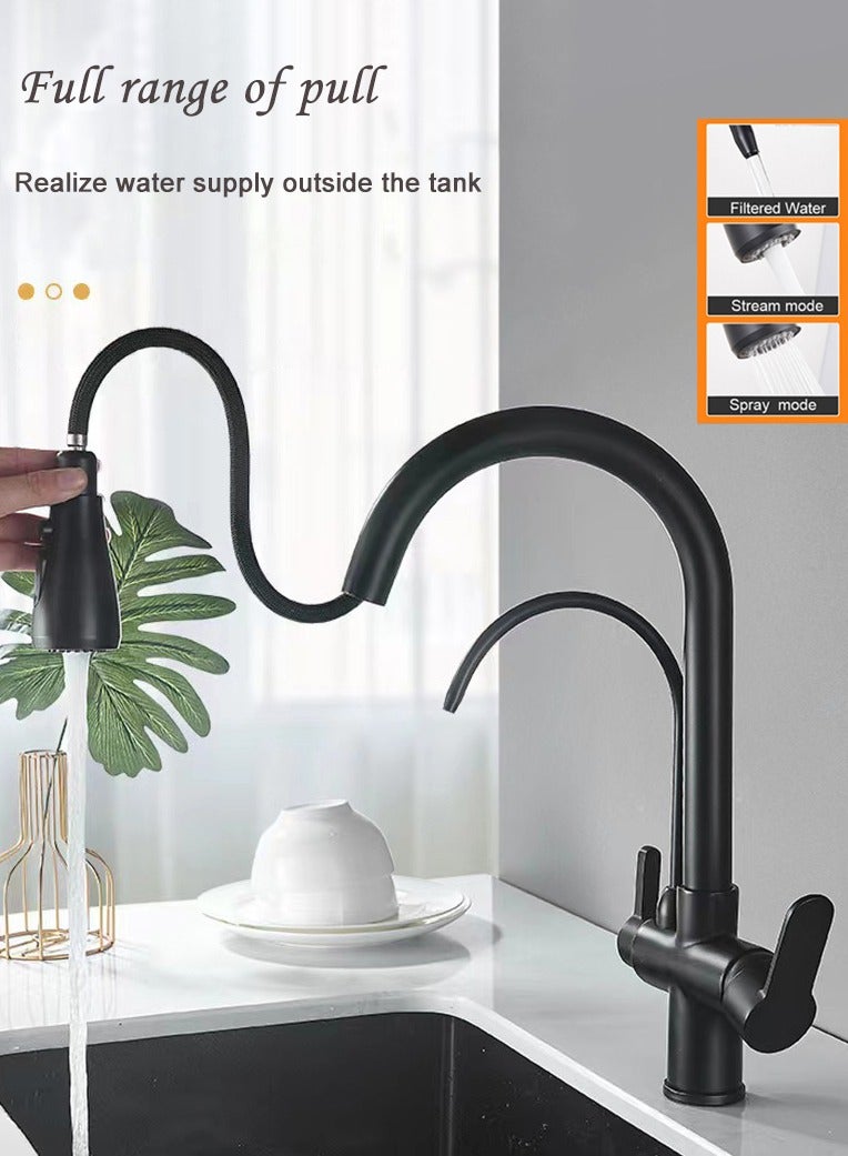 Monda Kitchen Pull-Out Hot and Cold Faucet Three-in-One Pure Direct Drinking Faucet Washbasin Sink Sink Faucet - Image 1