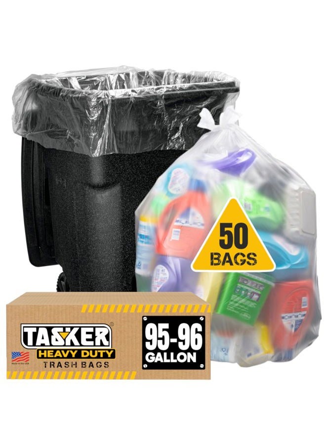 tasker 95-100 Gallon, (50/Count Wholesale) Large Clear Plastic Recycling Trash Bags, (Clear) - Image 1