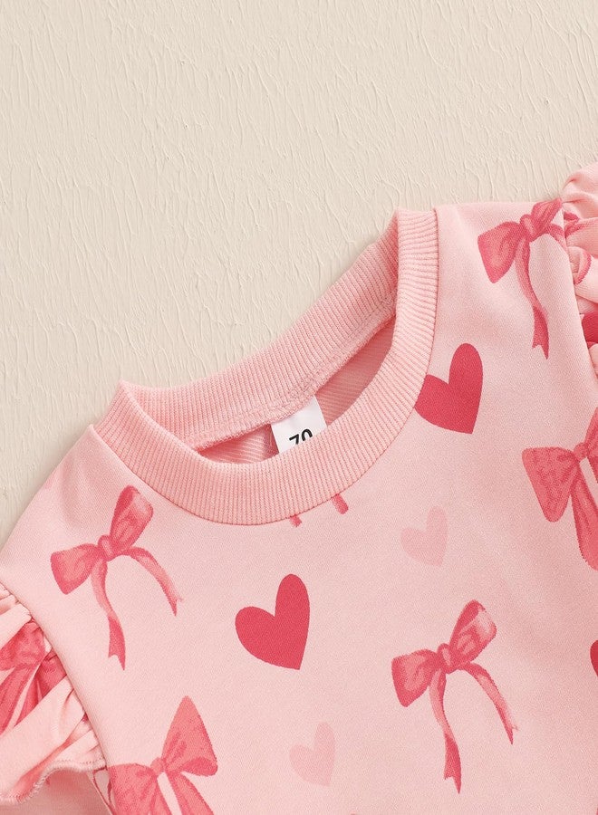 Honganda Fashion Baby Girl Valentine's Day Outfit Long Sleeve Ruffle Bow Heart Sweatshirt with Casual Pants Fall 2Pcs Set (Pink, 18-24 Months) - Image 5