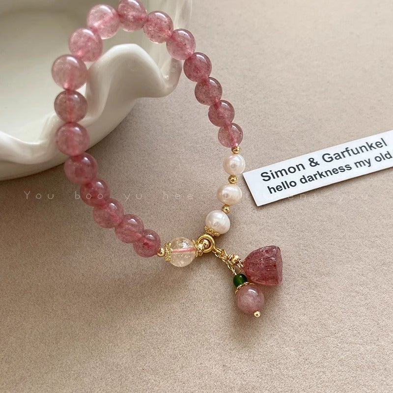 Freshwater Pearl Strawberry Crystal Bracelet for Women Lotus pendant bracelet 
