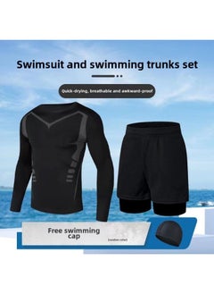 Generic Swimwear Men's Anti-embarrassment Shorts Swimming Trunks Equipment Sunscreen Full Body Hot Spring Swimwear Men's Suit Summer-Color:Silk Green Long Sleeves + Five-quarter Pants -Size:Xl  - Image 3