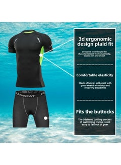 Generic Swimwear Men's Anti-embarrassment Shorts Swimming Trunks Equipment Sunscreen Full Body Hot Spring Swimwear Men's Suit Summer-Color:Silk Green Long Sleeves + Five-quarter Pants -Size:Xl  - Image 4