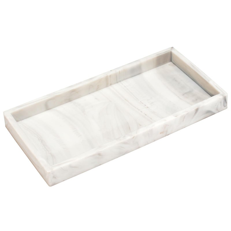 DNC 79 Small Silicone Bathroom Vanity Tray for Counter Kitchen Sink Soap Tray for Dish Holder Dispenser Countertop Toilet Tank Desk Organizer Marble White