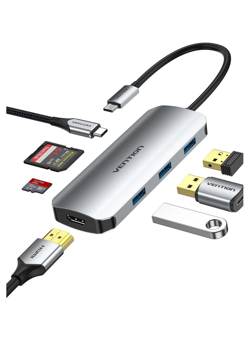 VENTION Vention 7in1 USB-C Docking Station,100W PD,4K  HDMI/USB 3.0x3/SD/TF  Gray 0.15M Aluminum Alloy Type  - Image 2
