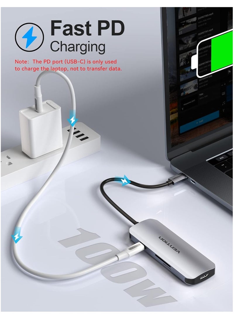VENTION Vention 7in1 USB-C Docking Station,100W PD,4K  HDMI/USB 3.0x3/SD/TF  Gray 0.15M Aluminum Alloy Type  - Image 3
