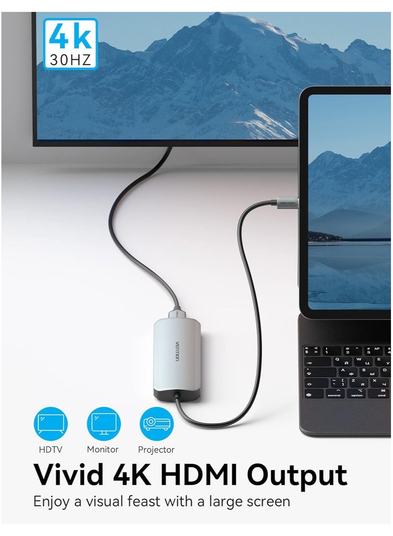 VENTION Vention 7in1 USB-C Docking Station,100W PD,4K  HDMI/USB 3.0x3/SD/TF  Gray 0.15M Aluminum Alloy Type  - Image 4
