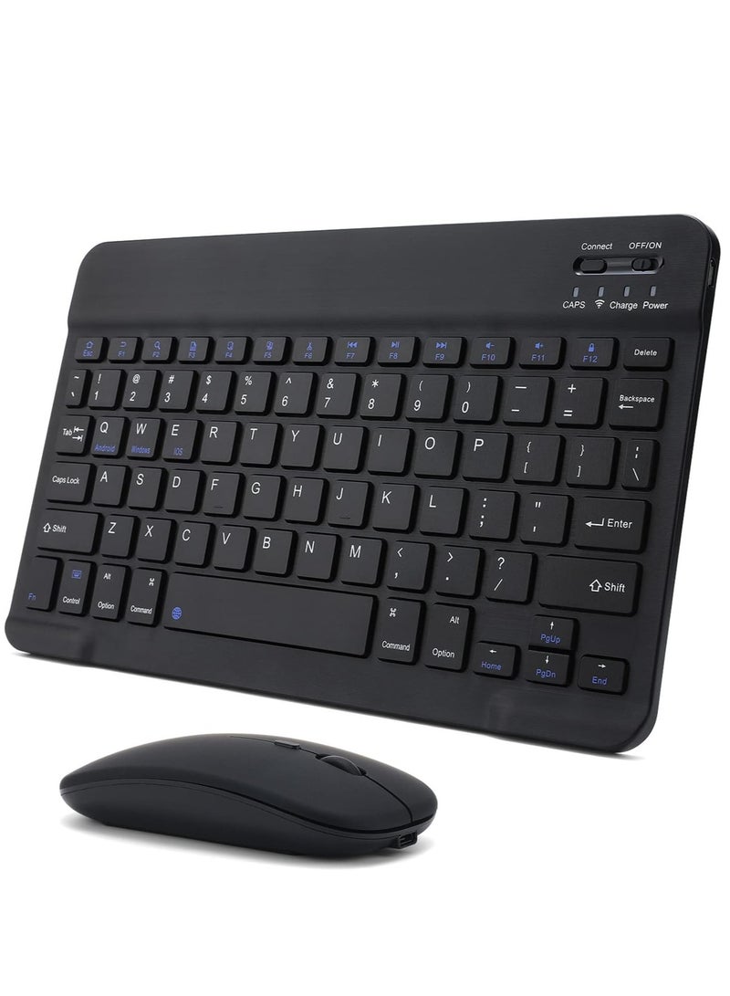 Rechargeable Bluetooth Keyboard and Mouse Combo,Ultra-Slim Portable Compact Wireless Mouse Keyboard Set Android Tablet Cell Phone iPhone iPad Pro Air Mini, iPad OS/iOS 13 and above (Black) - Image 1