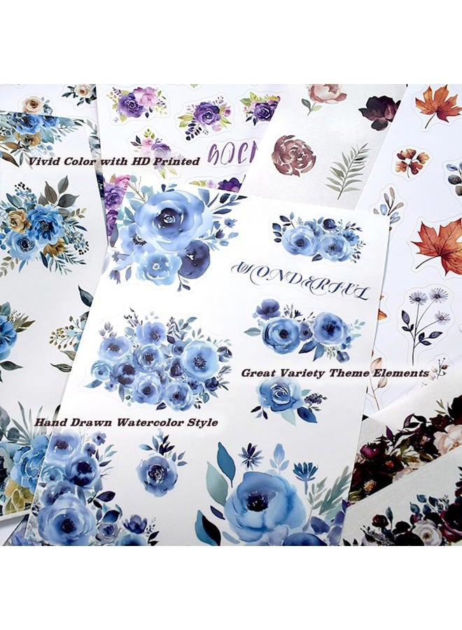 Dwpetzo Vintage Watercolor Flower Stickers, Precut Journal Sticker Book for Junk Journaling, Assorted Materials PET Washi Paper Stickers for Scrapbooking Supplies, Planners, Collage, 20 Sheets, A5 - Image 5