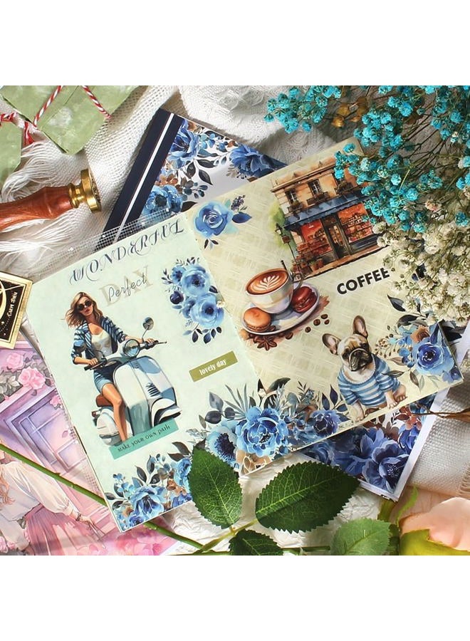 Dwpetzo Vintage Watercolor Flower Stickers, Precut Journal Sticker Book for Junk Journaling, Assorted Materials PET Washi Paper Stickers for Scrapbooking Supplies, Planners, Collage, 20 Sheets, A5 - Image 3