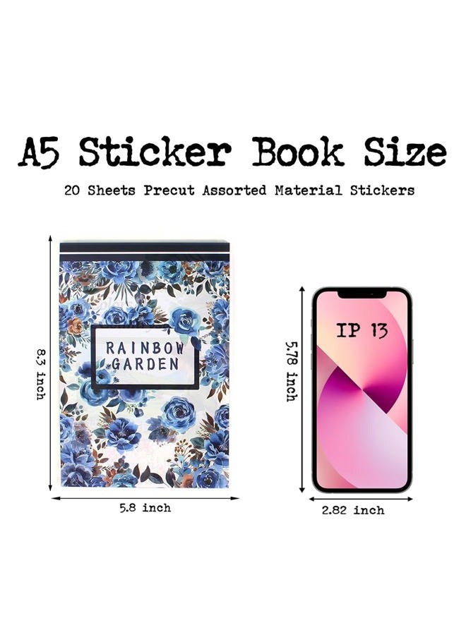 Dwpetzo Vintage Watercolor Flower Stickers, Precut Journal Sticker Book for Junk Journaling, Assorted Materials PET Washi Paper Stickers for Scrapbooking Supplies, Planners, Collage, 20 Sheets, A5 - Image 4