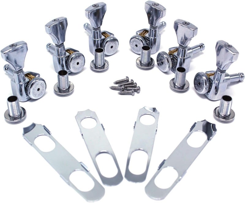 Hipshot 6GLO Grip-Lock Locking Guitar Tuning Machines 3+3 - Universal Mounting Plate UMP included - Chrome - Image 5