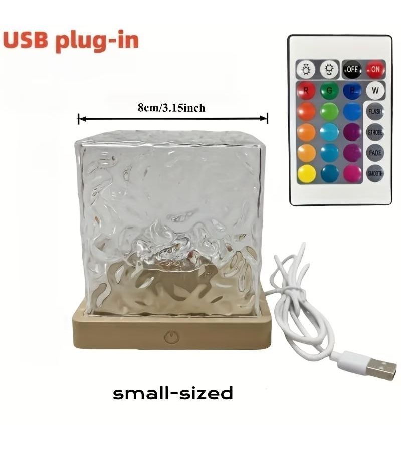 مصباح إسقاط الأضواء القطبية متعدد الألوان (16 لونًا) يعمل بواسطة USB، مع تحكم باللمس وجهاز تحكم عن بُعد، شكل مكعب بلوري مربع مع تأثير تموجات مائية، مصباح LED ليلي، للديكور في المسرح وغرفة النوم والحمام، كهدية. - Image 2