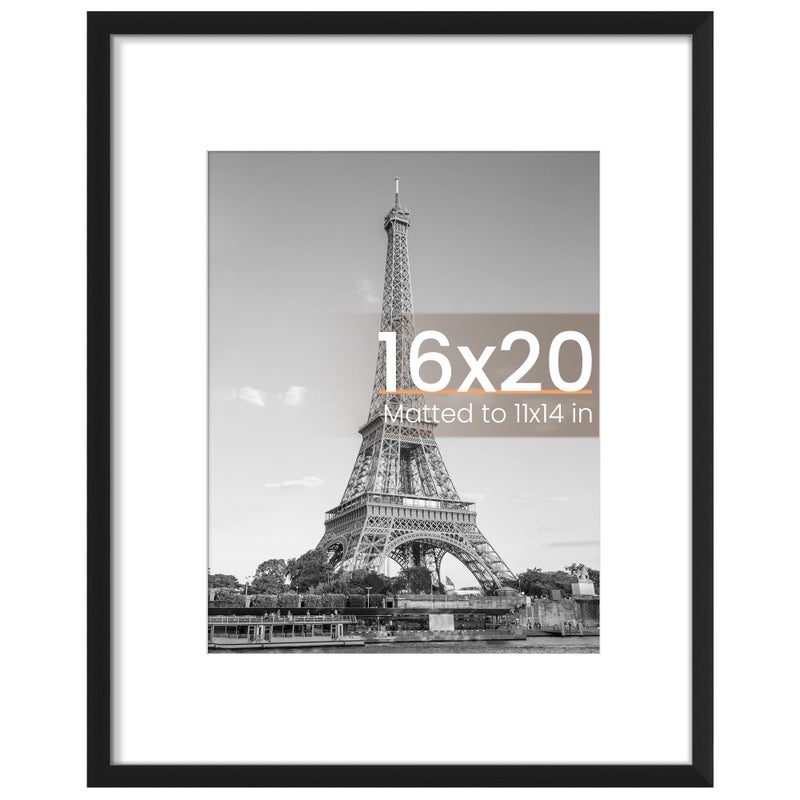 upsimples 16x20 Picture Frame, Display Pictures 11x14 with Mat or 16 x 20 Without, Wall Hanging Poster Frame, Black, 1 Pack - Image 1