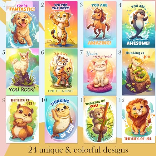 Hat Acrobat 24 Funny Greeting Cards Assortment Box with Envelopes - Funny Thinking of You Cards 24 Unique Designs - Funny Thank You Cards for Coworkers, Friends, Kids, Teachers (Animals) - Image 2