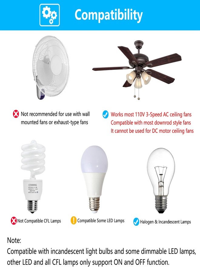 CENMING Universal Ceiling Fan Remote Control Kit, Replacement of Hampton Bay, Hunter, Harbor Breeze, 3-Speed, Light Dimmer, No Rev... - Image 3