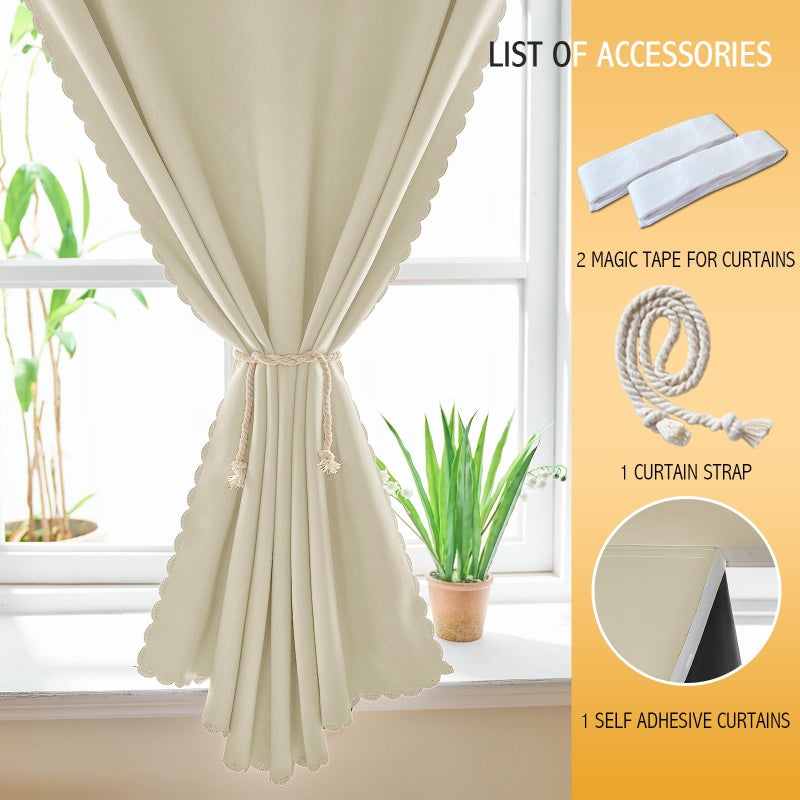 JILRON Adhesive Curtain 100% Blackout No-Drill Easy Install for Bedroom Blinds Light Blocking (Beige-35 W x 54" L -1P) - Image 4