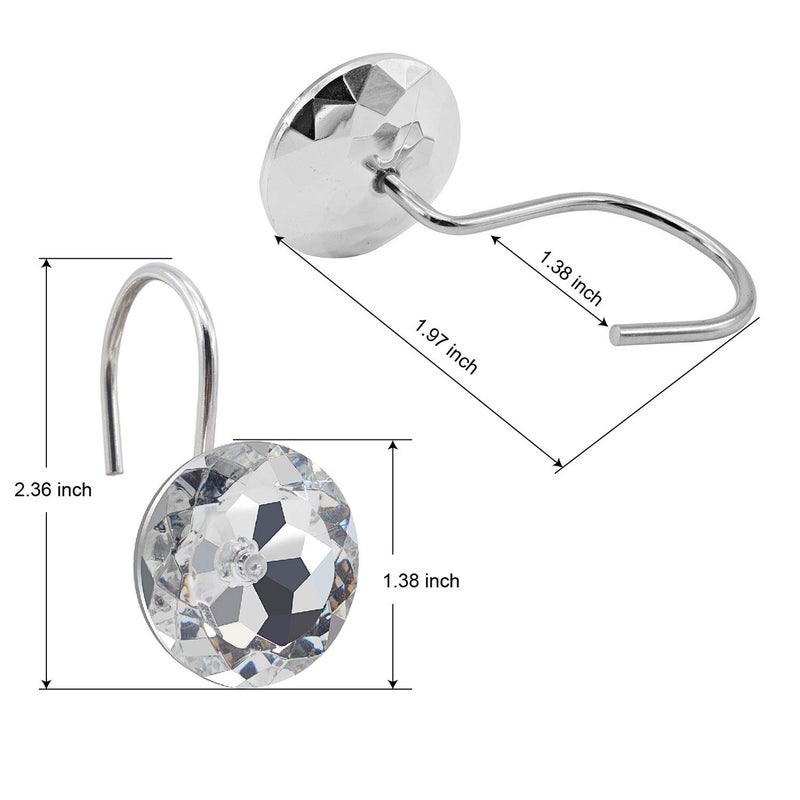 BEAVO Acrylic Fashion Decorative Home Rolling Transparent Shower Curtain Hooks Rhinestones Bathroom Bath Baby Room Bedroom Living Room Decor Set of 12 Rings (Transparent) - Image 5