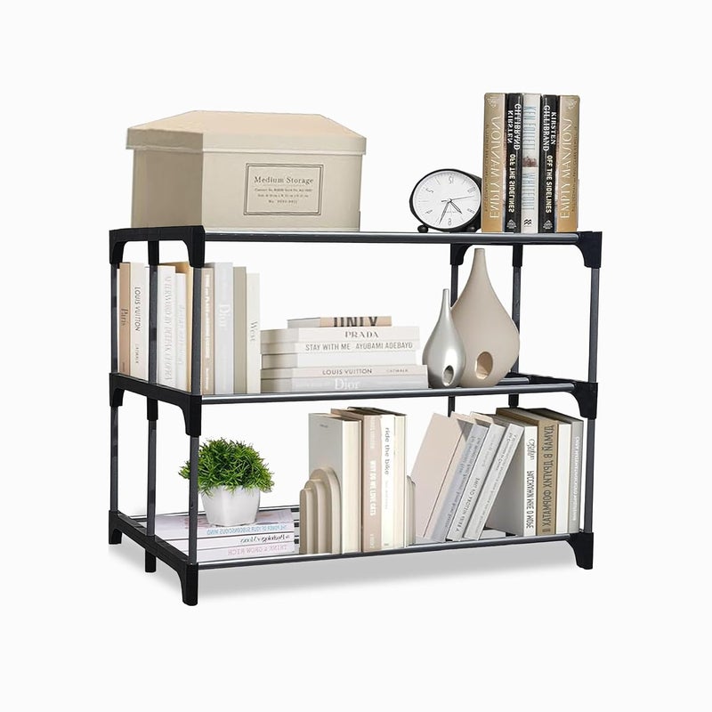 PHILOSHOP 3 Tier Metal Book Shelf Tall Narrow Storage Rack for Kids and Adults Modern Bookshelf Unit for Nursery School Home and Office - Image 1