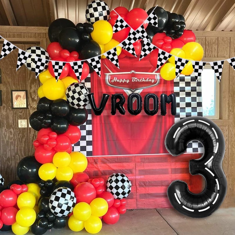 DEAPEICK 134pcs Balloons Race Car Party Supplies - Racing Car Theme Decorations Kit With Number Balloons, Garland, Vroom Birthday Party Decorations - Image 1