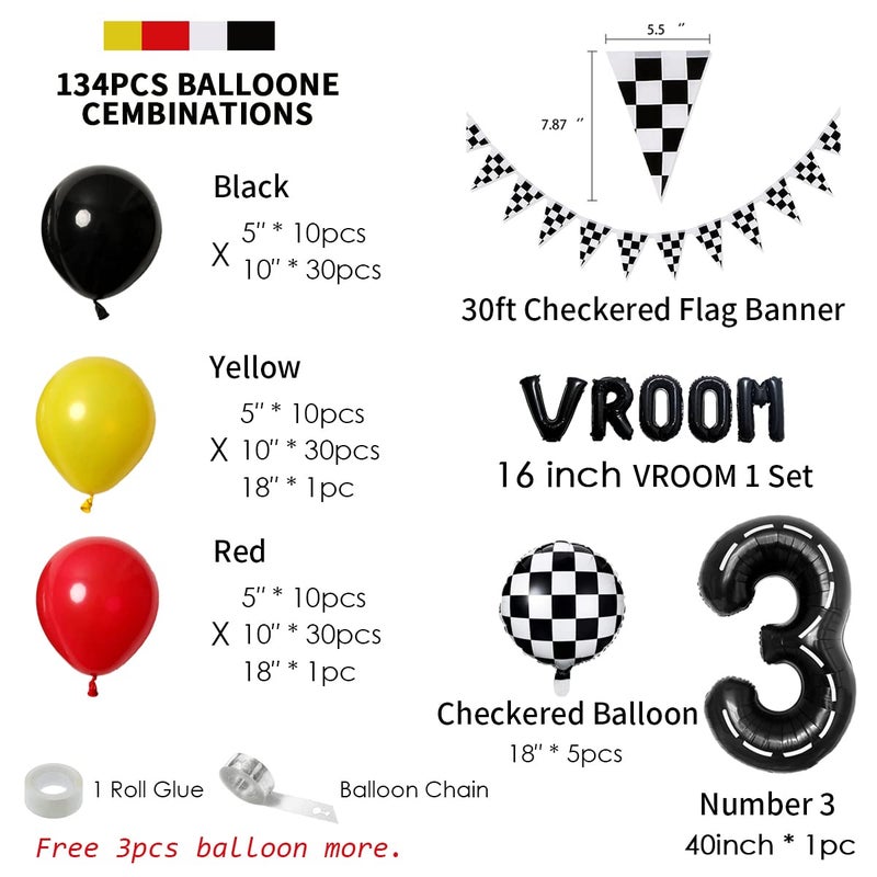 DEAPEICK 134pcs Balloons Race Car Party Supplies - Racing Car Theme Decorations Kit With Number Balloons, Garland, Vroom Birthday Party Decorations - Image 2