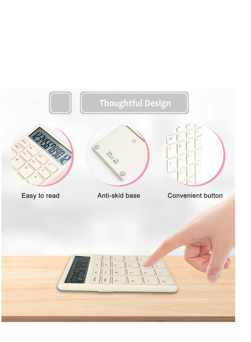KASTWAVE Mini Portable Calculator, Hold with one Hand, 5.4 * 3.3inStandard Calculator 12 Digit with Large LCD Display, Suitable for Office, School, Home & Business Use (Beige) - Image 3