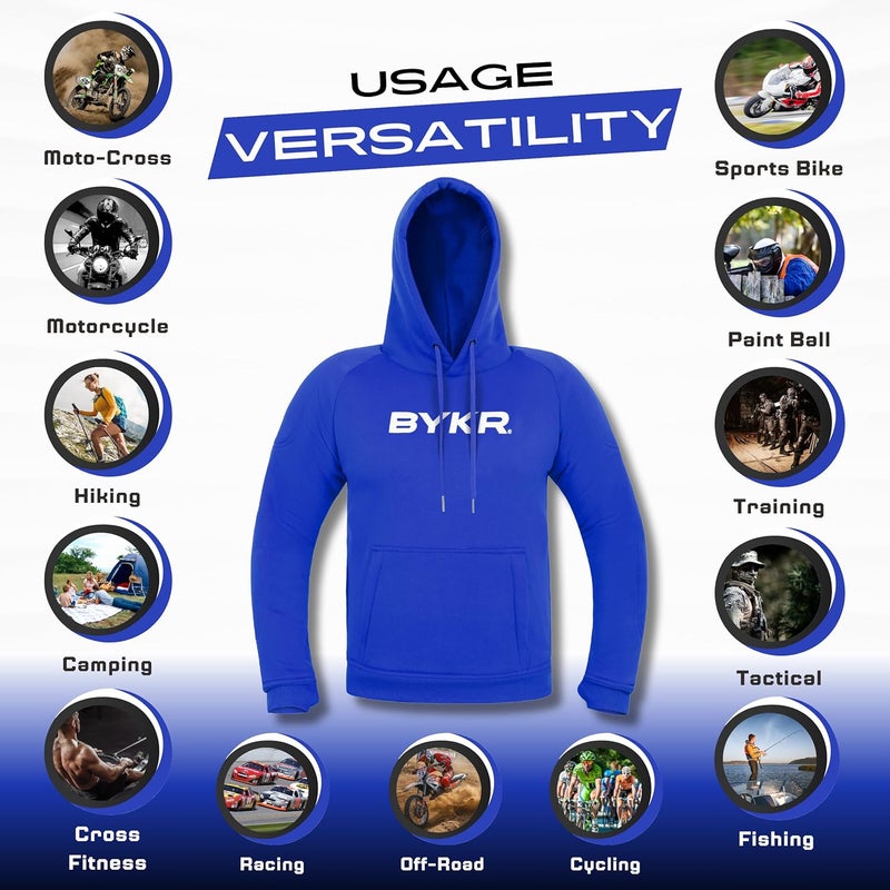 BYKR Motorcycle Hoodie for Men Women Biker Motorcycle Jackets Breathable Motorbike Riding Sweatshirt All Weather CE Armored BlueL Large - Image 5