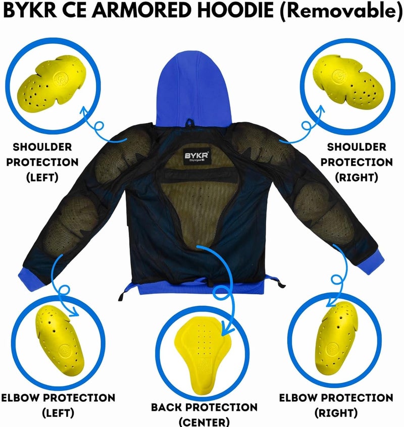 BYKR Motorcycle Hoodie for Men Women Biker Motorcycle Jackets Breathable Motorbike Riding Sweatshirt All Weather CE Armored BlueL Large - Image 4