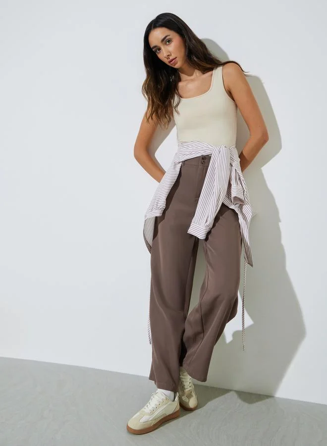 ستايلي Brown Mid Rise Straight Leg Pants