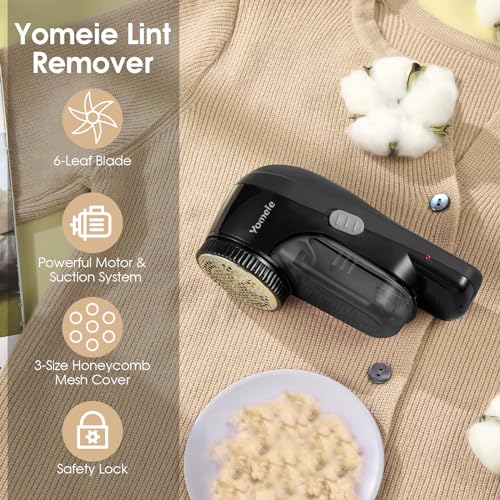 Yomeie Fabric Shaver, Rechargeable Sweater Shaver, Lint Shaver with 6-Leaf Blades, Electric Lint Remover for Clothes & Furniture, Couch Pilling Remover Depiller for Removing Fuzz, Lint, Pills, Bobbles - Image 2