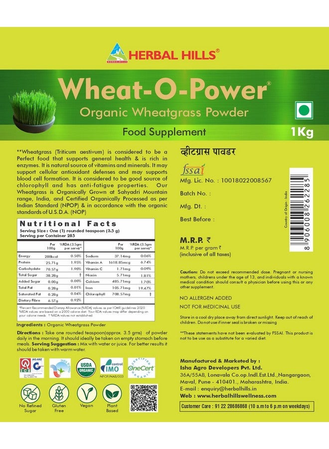 HERBAL HILLS مسحوق القمح العضوي من هيربال هيلز (عبوة 1000 جرام من 1) - Image 2