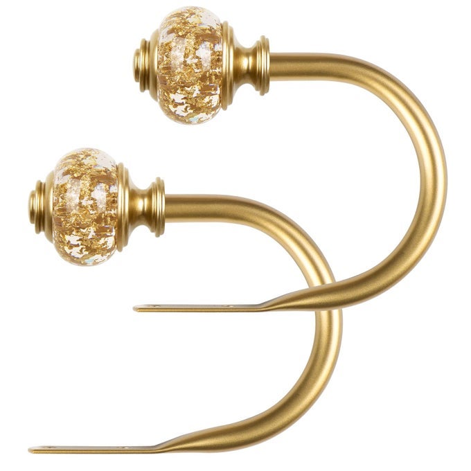 2 Pack Curtain Holdbacks Decorative Window Drapery Tiebacks 2 Pack1 Pair Curtain Tie Back Hooks for Wall with Gold Translucent Finials 43 L x 34 W