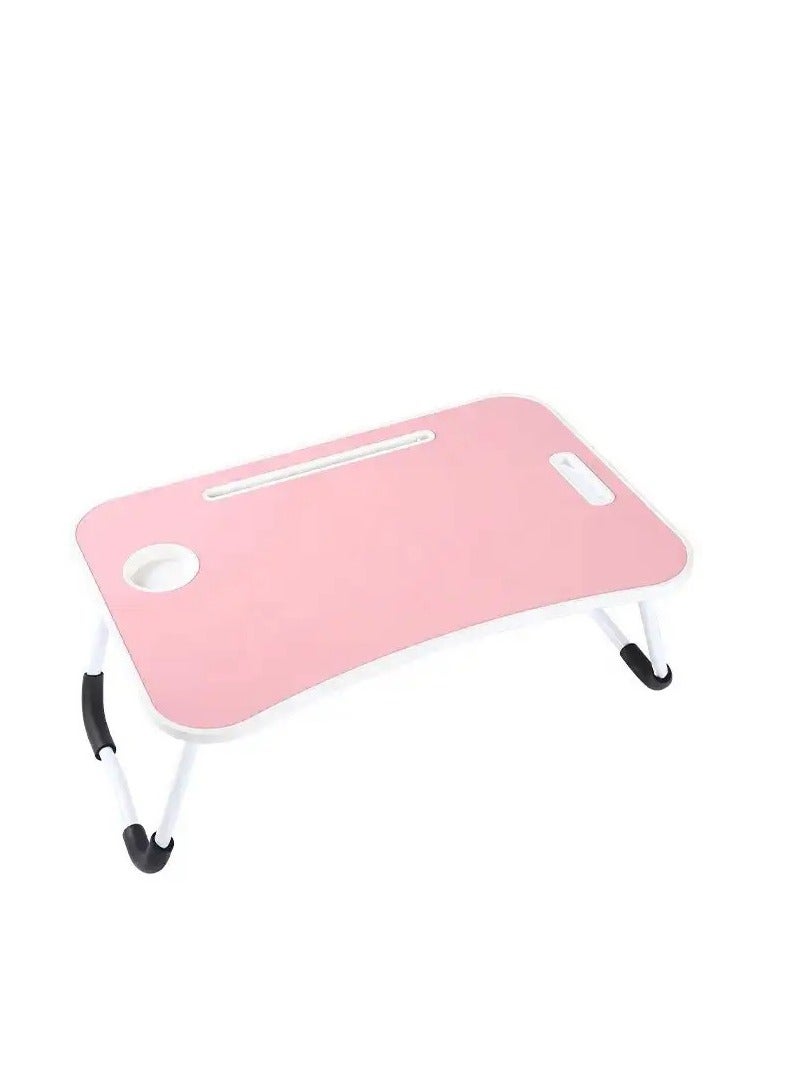 نوزكي طاولة كمبيوتر محمول قابلة للطي مع iPad وحامل أكواب، طاولة دراسة متعددة الوظائف، طاولة كمبيوتر محمول للسرير 28x60x40 سم - Image 1