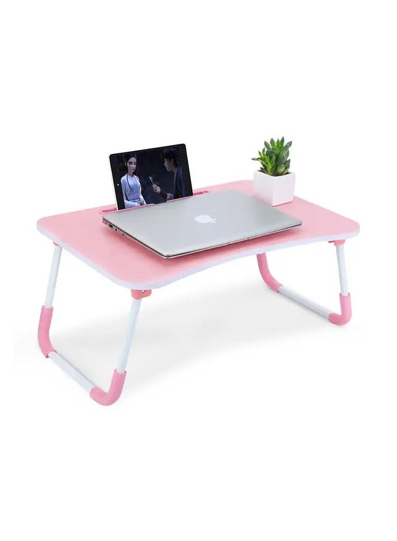 نوزكي طاولة كمبيوتر محمول قابلة للطي مع iPad وحامل أكواب، طاولة دراسة متعددة الوظائف، طاولة كمبيوتر محمول للسرير 28x60x40 سم - Image 3