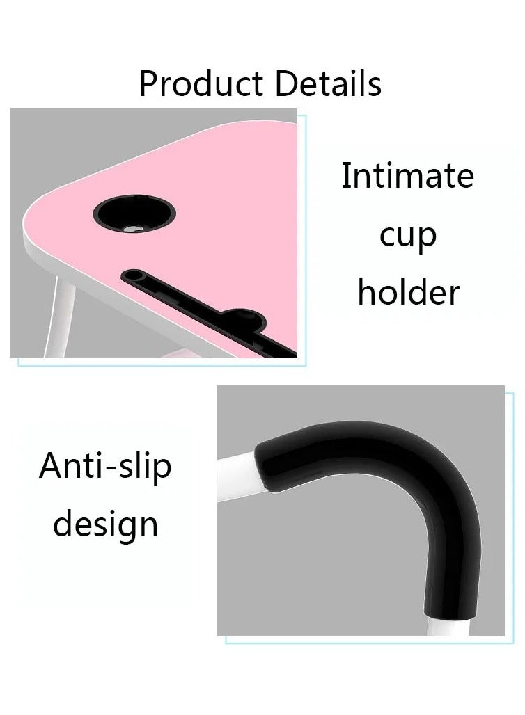 نوزكي طاولة كمبيوتر محمول قابلة للطي مع iPad وحامل أكواب، طاولة دراسة متعددة الوظائف، طاولة كمبيوتر محمول للسرير 28x60x40 سم - Image 5