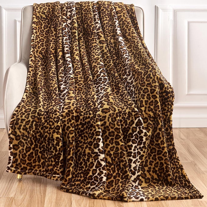 LEOPARD PRINT BLANKET FLEECE THROW FOR BED SOFA TRAVEL AND CAMPING SUPER SOFT COZY FLUFFY PLUSH CHEETAH PRINT BLANKET FOR ALL SEASONS 50X60 DARK BROWN
