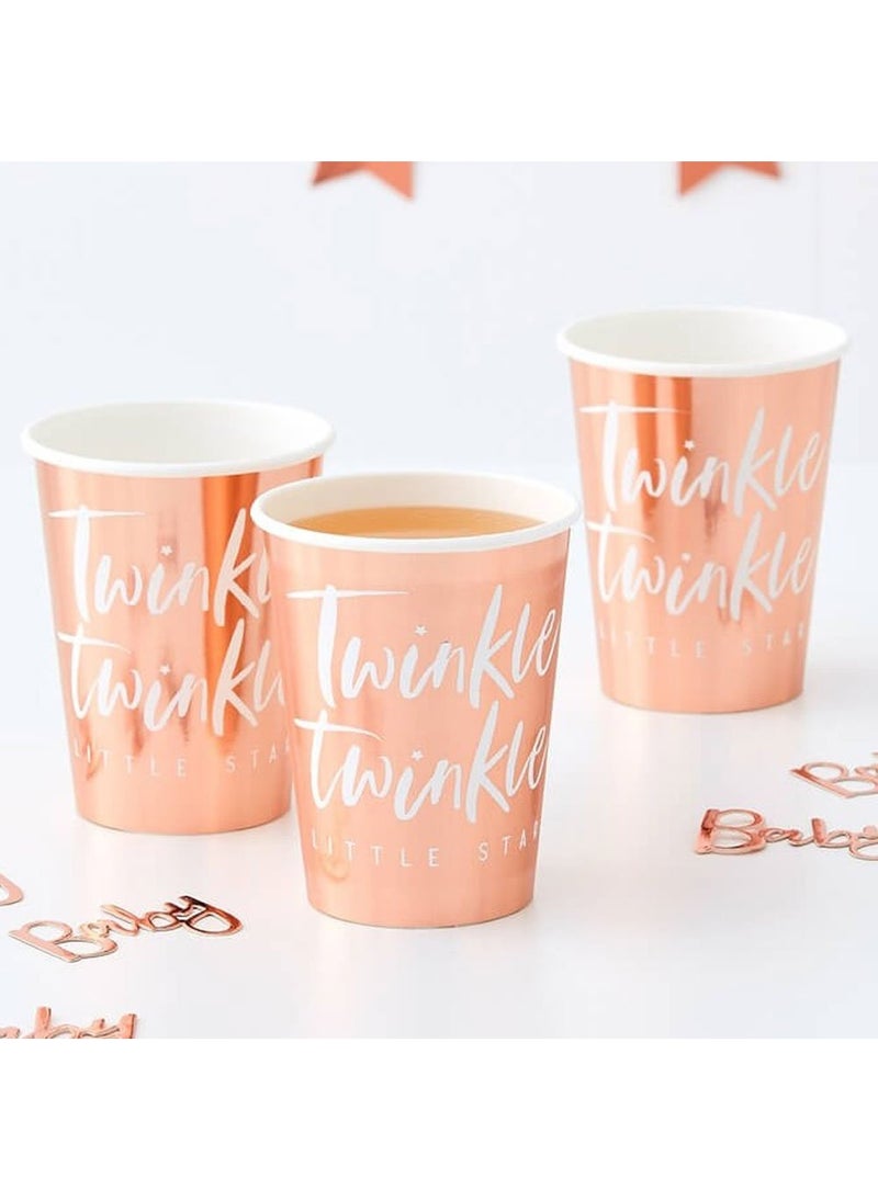 Ginger Ray Twinkle Little Star Disposable Paper Cups Rose Gold 266ml 8-Pack - Image 1