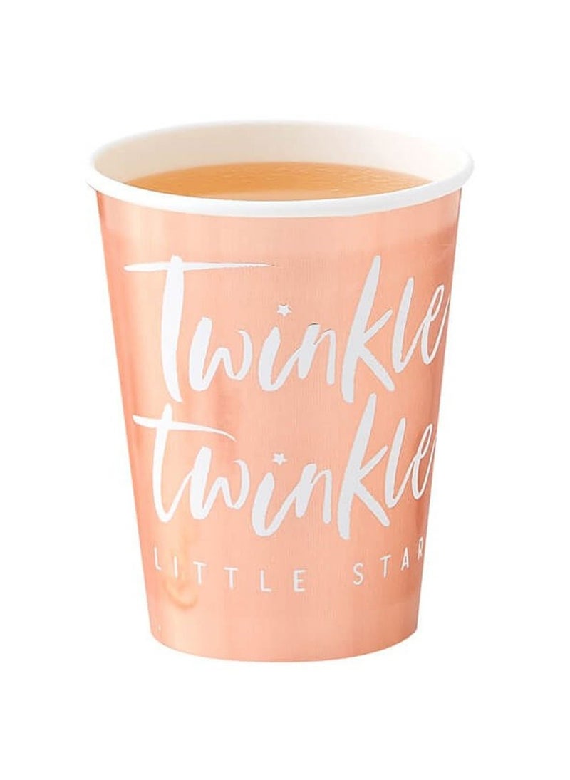 Ginger Ray Twinkle Little Star Disposable Paper Cups Rose Gold 266ml 8-Pack - Image 2