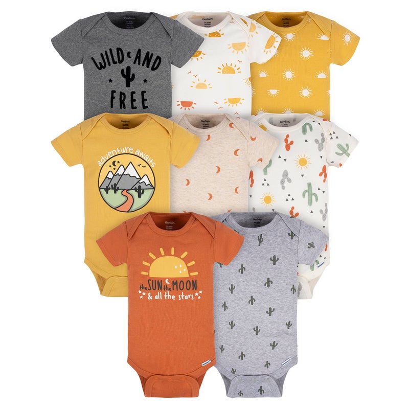 Gerber Baby 8-Pack Short Sleeve Onesies Bodysuits, Southwest, 12 Months - Image 1