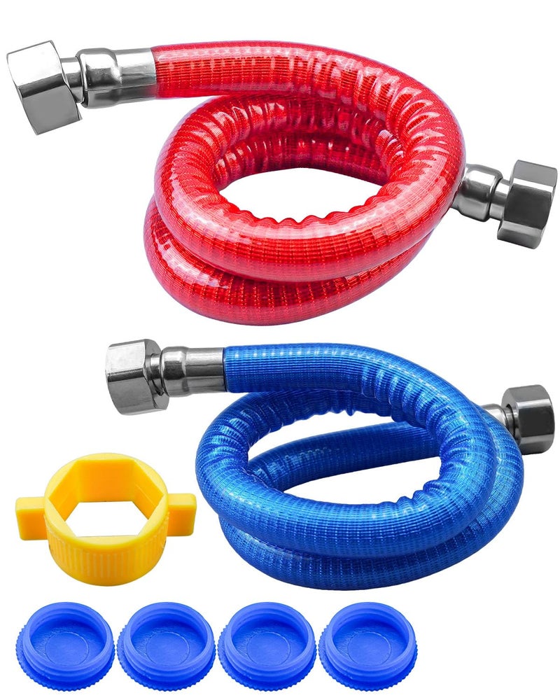 ULZOZN 2Pcs 24 Water Heater Hose with 12 FIP x 12 FIP Connector Flexible Stainless Steel Corrugated Water Heater Pipe Sets Hot and Cold Color Hoses - Image 2