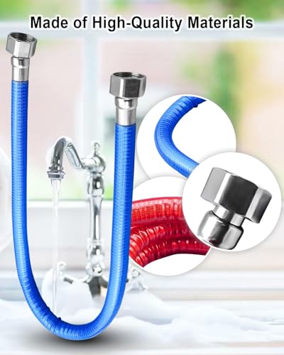 ULZOZN 2Pcs 24 Water Heater Hose with 12 FIP x 12 FIP Connector Flexible Stainless Steel Corrugated Water Heater Pipe Sets Hot and Cold Color Hoses - Image 3
