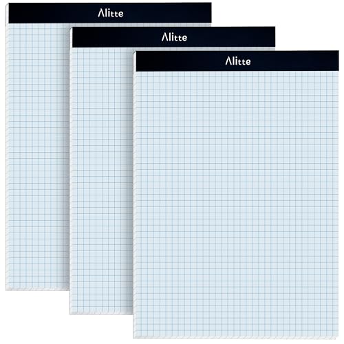Alitte Graph Paper Pad, Pack of 3, White Letter Size - 4x4 Quad Grid Paper, With Blue Lines - Easy-Tear Perforations, 11x8.5 Cardboard Backing - Graph Notepads for School, Office -50 Sheets per Pad - Image 1
