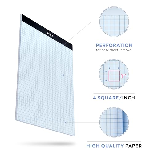Alitte Graph Paper Pad, Pack of 3, White Letter Size - 4x4 Quad Grid Paper, With Blue Lines - Easy-Tear Perforations, 11x8.5 Cardboard Backing - Graph Notepads for School, Office -50 Sheets per Pad - Image 2
