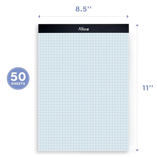 Alitte Graph Paper Pad, Pack of 3, White Letter Size - 4x4 Quad Grid Paper, With Blue Lines - Easy-Tear Perforations, 11x8.5 Cardboard Backing - Graph Notepads for School, Office -50 Sheets per Pad - Image 3