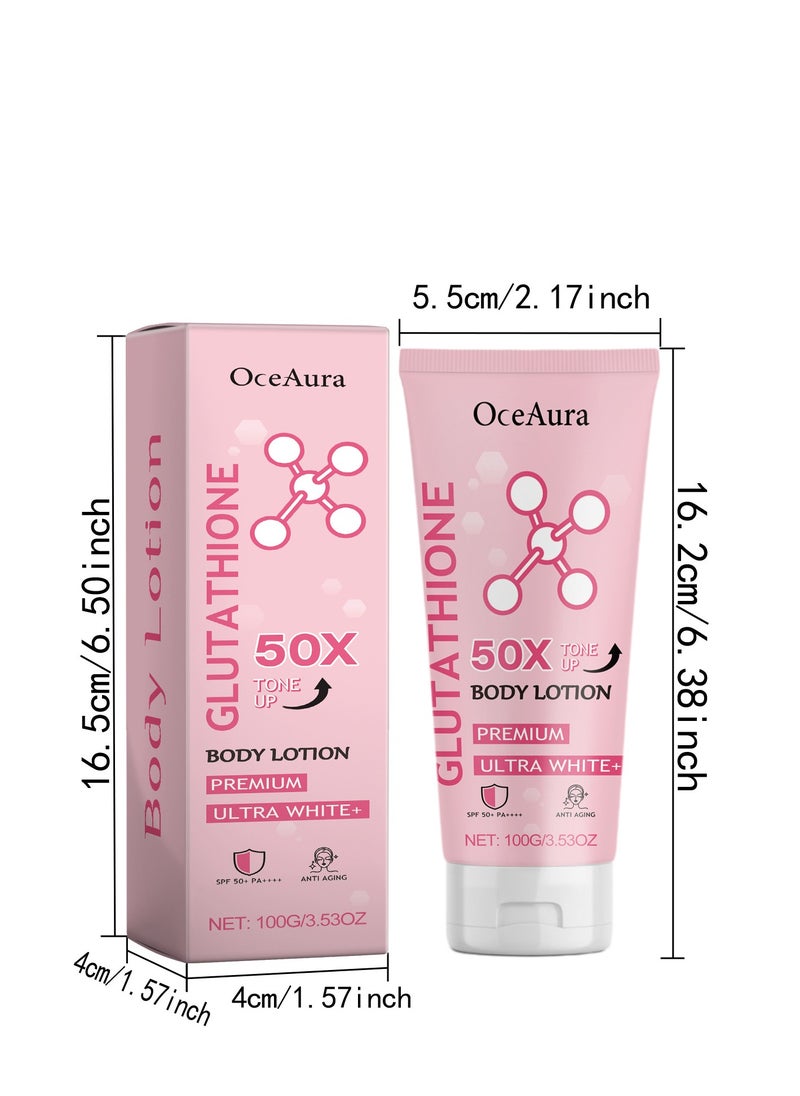 OceAura - Brightening Body Lotion, Firming Body Lotion Women, Spf 50+ Body Moisturiser for Dark Spots, Smoothing, Even Skin Tone, Intense Hydration, Anti Aging, Fair And White Body Lotion For Dry Skin 100g - Image 1