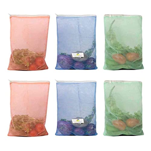 HomeStrap Set Of 6 Reusable Double Layer Mesh Fridge/Zipper Refrigerator Bags / Pouches For Storage Of Fruits , Vegetables & Accessories (9 X 13 Inches | Multicolor )(Mesh) - Image 1