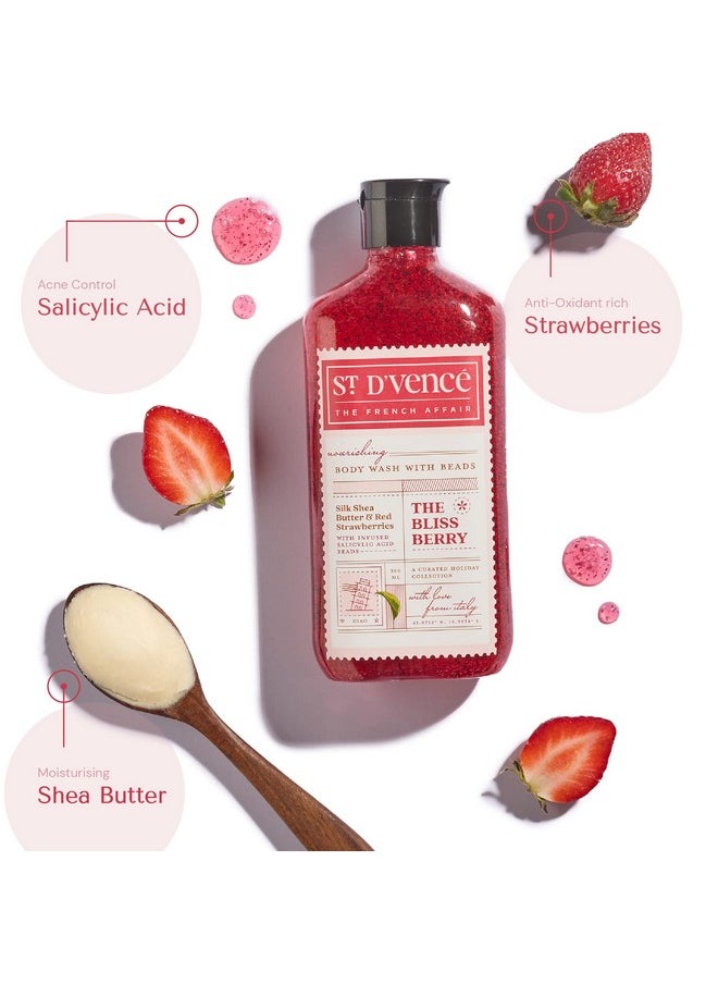 سان دي فينس غسول الجسم St. D'Vence Bliss Berry Salicylic Acid Shower Gel With Strawberry & Shea Butter Raw | غسول للجسم للرجال والنساء | غسول للجسم لإزالة السمرة، خالٍ من البارابين وSLS - 300 مل  - Image 2