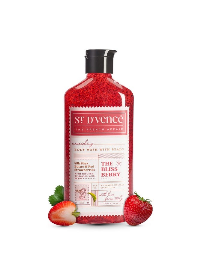 سان دي فينس غسول الجسم St. D'Vence Bliss Berry Salicylic Acid Shower Gel With Strawberry & Shea Butter Raw | غسول للجسم للرجال والنساء | غسول للجسم لإزالة السمرة، خالٍ من البارابين وSLS - 300 مل  - Image 1