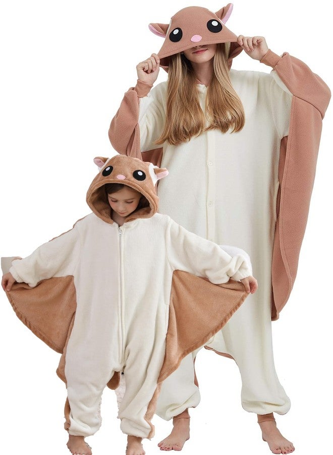 DarkCom Animal Onesie for Kids,Flannel Cosplay Flying Squirrel Halloween Costume Parent-Child Sleepwear for Girls Boys 8-9 Years - Image 1